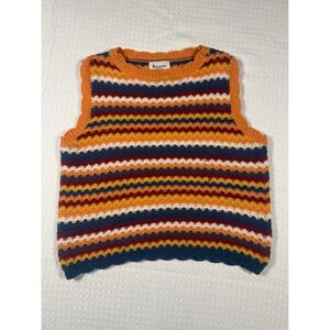 &merci Womens Small Orange Navy Blue Chevron Zig Zag Knit Sweater Vest Retro
